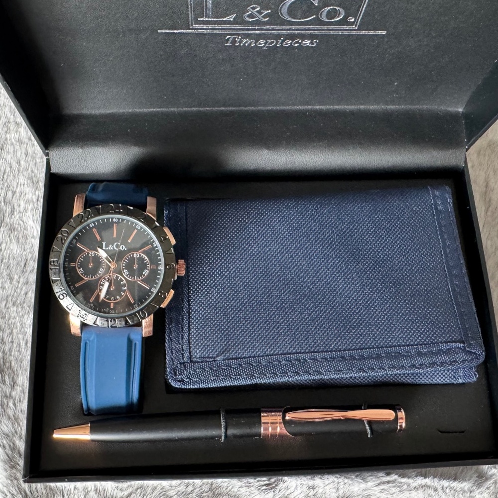 L & Co Timepiece Watch with Wallet Pen Set Combo